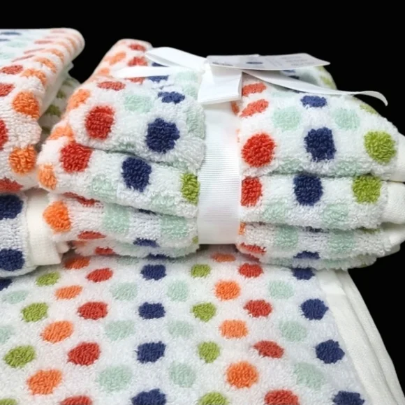 8pc Mind on Design Bath Hand Washcloth Towel Set Multicolored Dot Zero Twist NEW - Picture 3 of 7